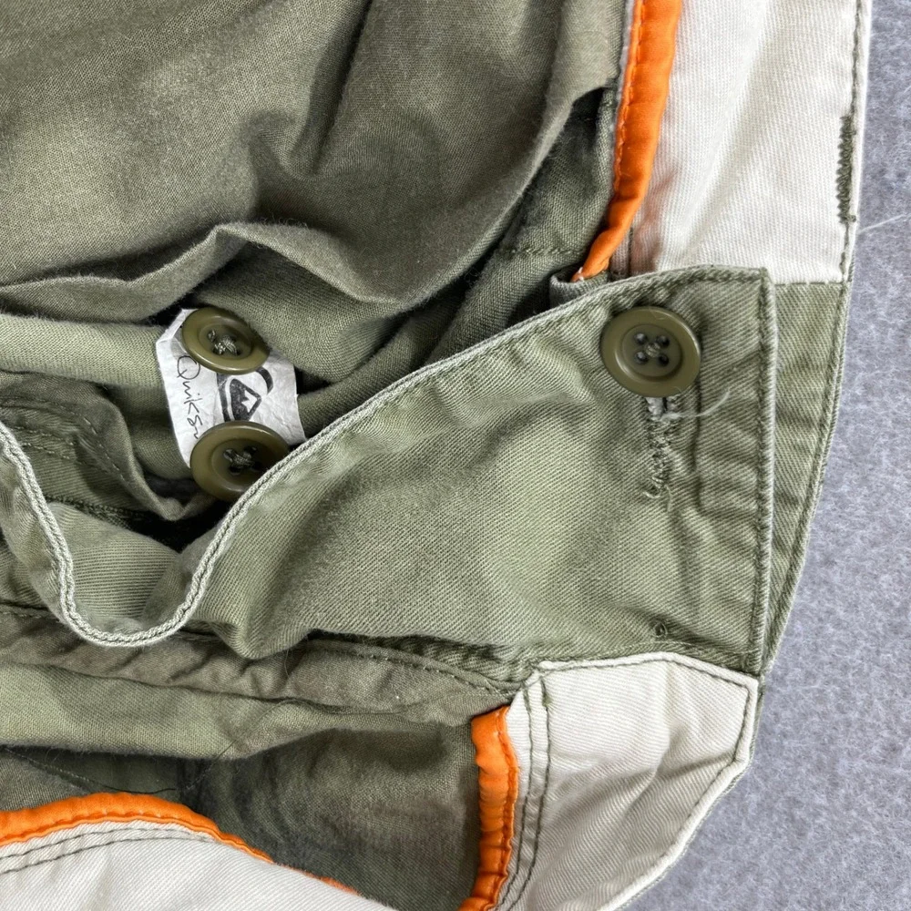 Quiksilver Chino Shorts Mens 34 Green Flat Front Cotton Twill Casual Outdoor